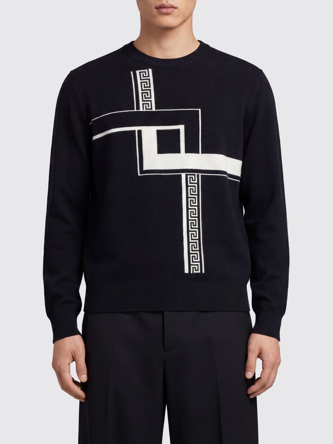 Versace Greca Pattern Cashmere Crewneck Jumper with Contrast Detail