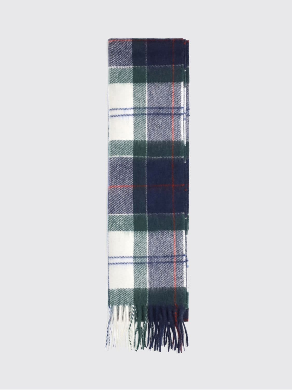 Barbour Rectangular Tartan Wool and Cashmere Scarf with Fringes · OS