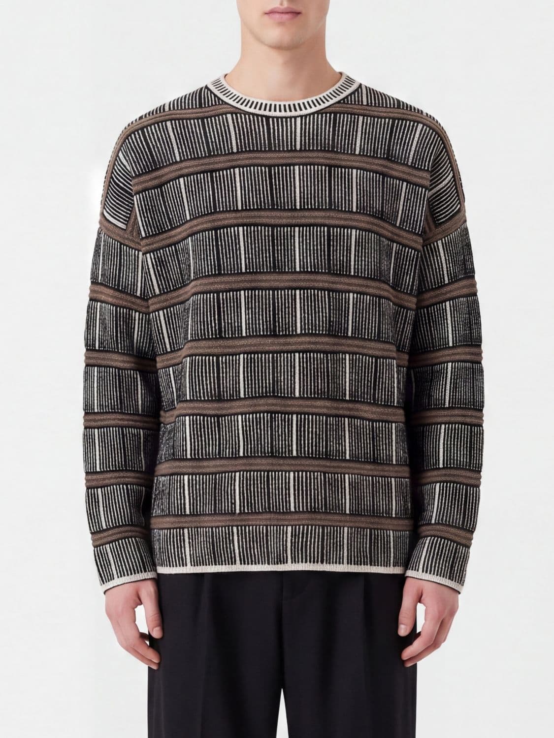 Giorgio Armani Striped Crew-Neck Jumper in Silk and Wool Blend with Ribbed Trims