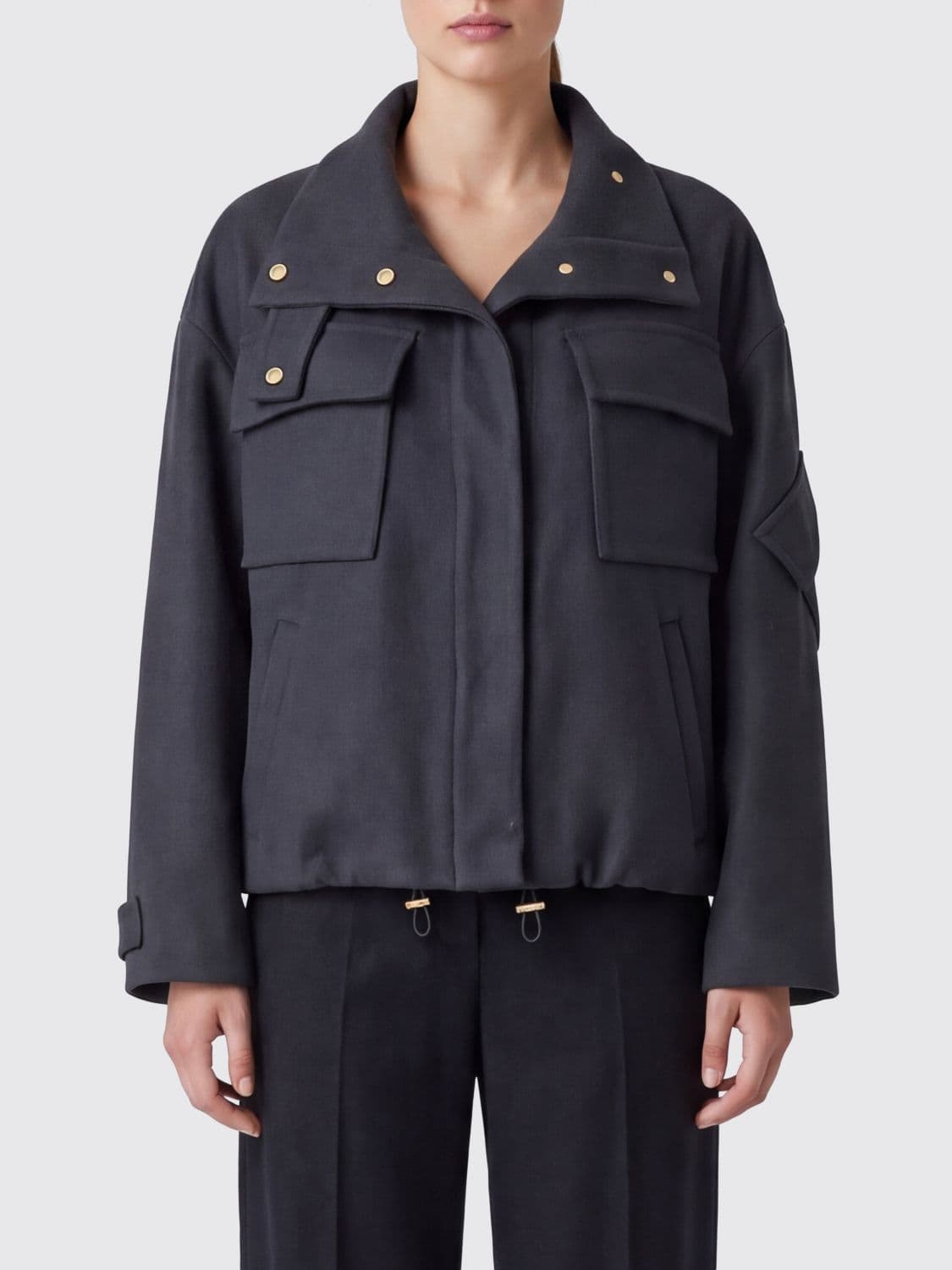 Giorgio Armani Cropped High Neck Cashmere Parka with Drawstring
