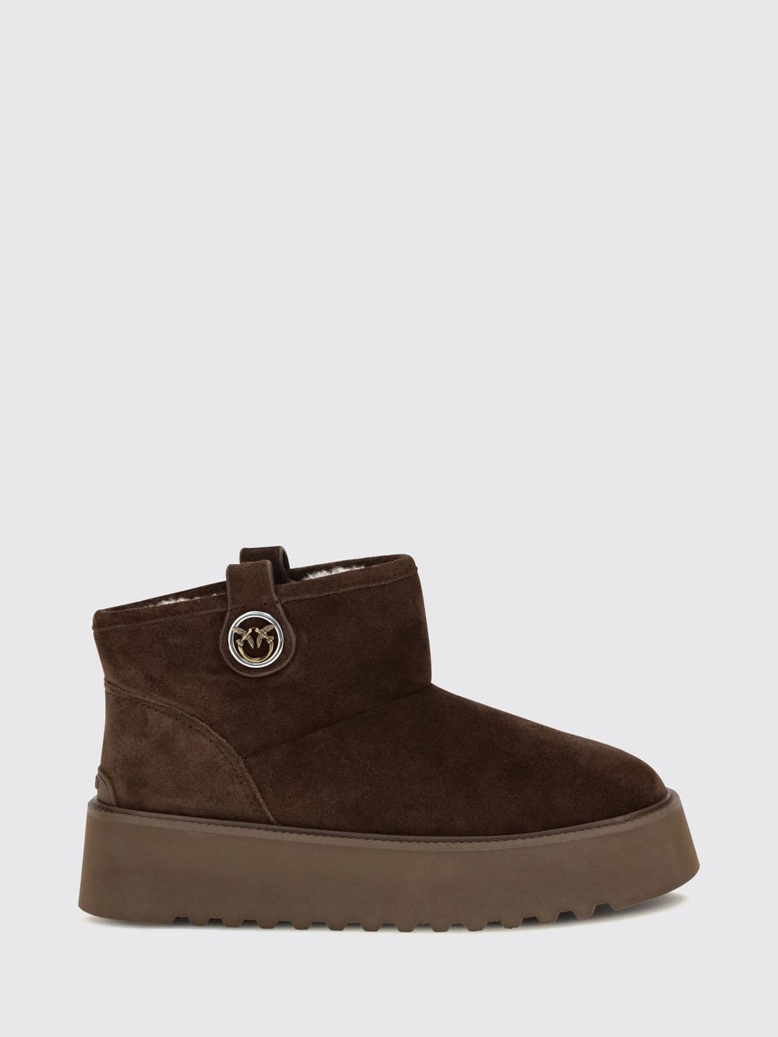 Pinko Martina Suede Snow Boots with Platform Sole and Love Birds Logo
