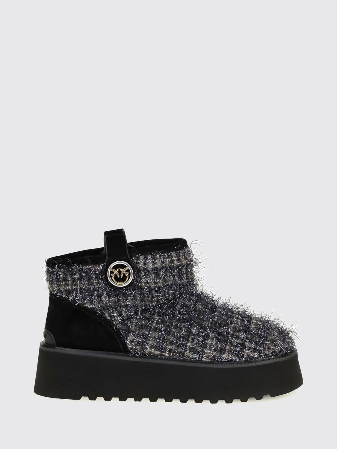 Pinko Tweed and Suede Outdoor Boots with Love Birds Logo
