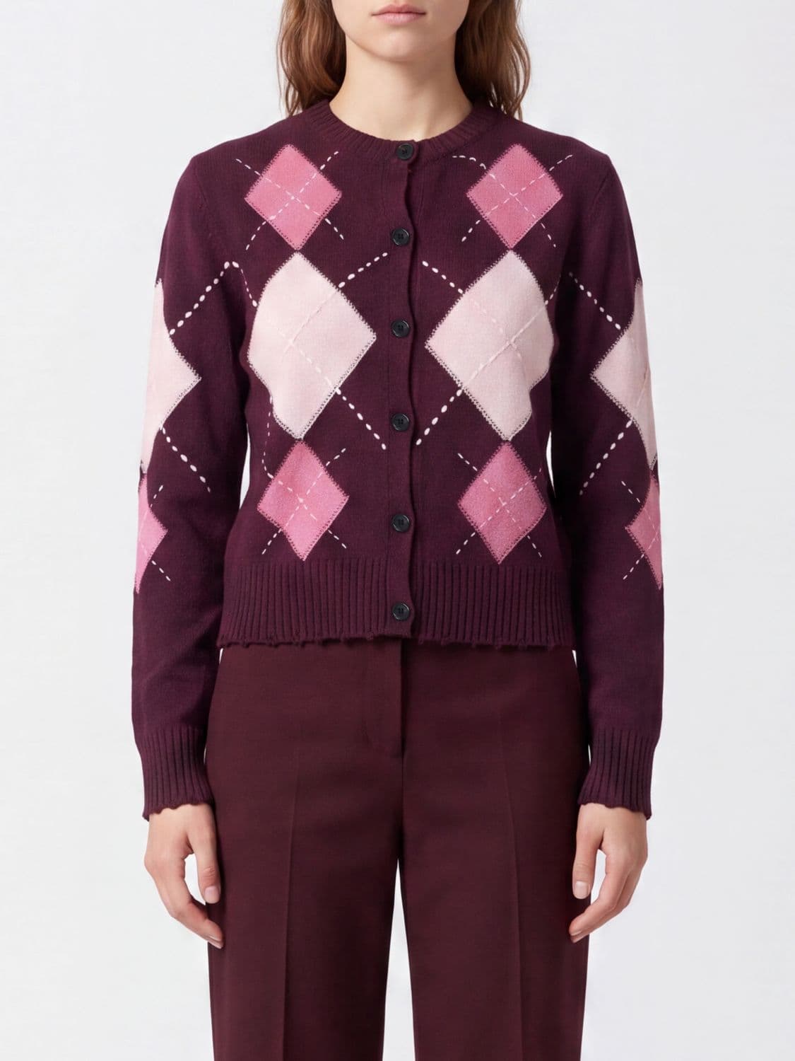 Pinko Argyle Wool and Cashmere Cardigan