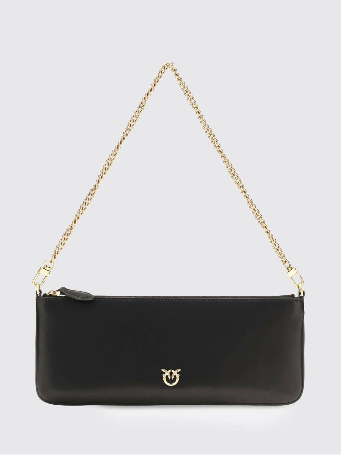 Pinko Horizontal Flat Leather Shoulder Bag with Love Birds Logo · OS
