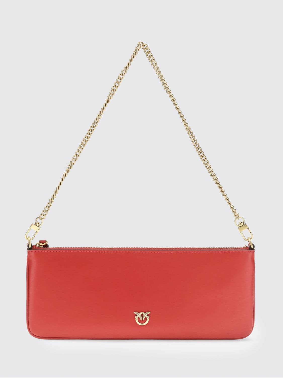Pinko Horizontal Flat Leather Shoulder Bag with Love Birds Logo