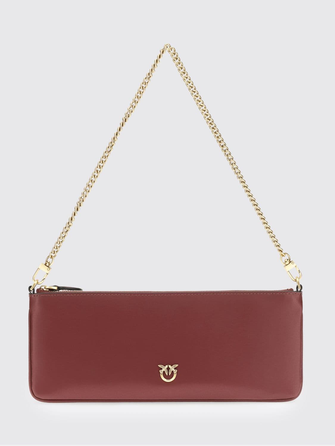 Pinko Horizontal Flat Leather Shoulder Bag with Love Birds Logo