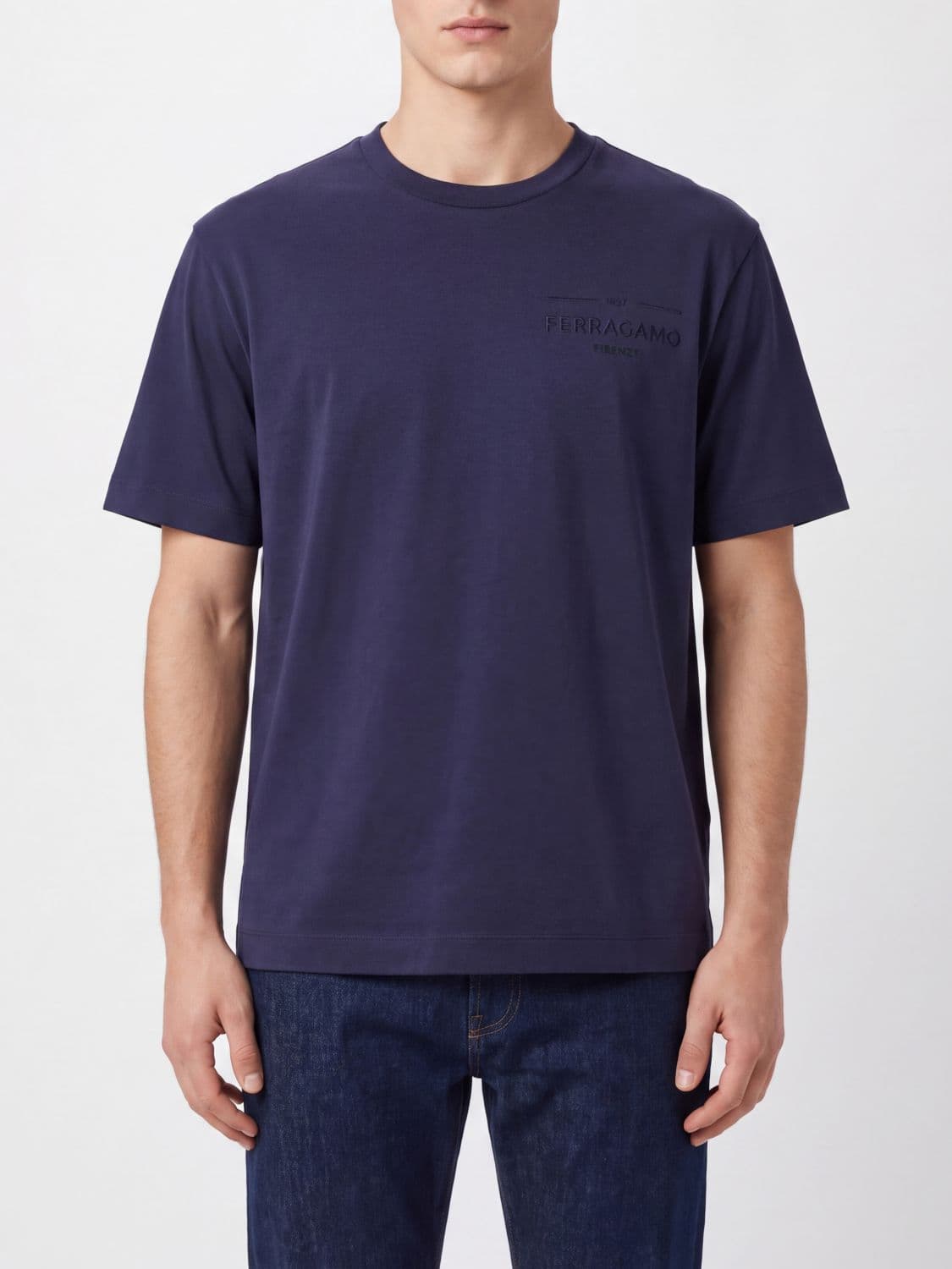 Ferragamo Cotton Crew-Neck T-Shirt with Contrast Logo