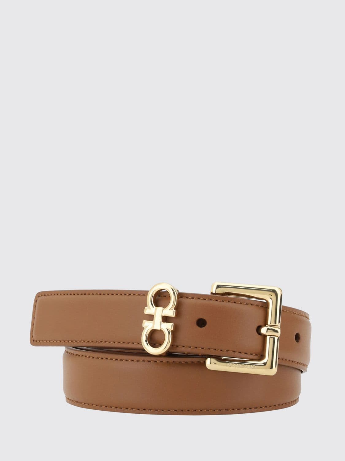 Ferragamo Calf Leather Belt with Golden-Finish Gancini Buckle