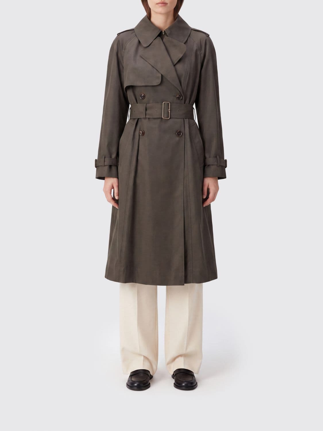 Burberry Double-Breasted Long Trench Coat in Cotton Gabardine with Belt