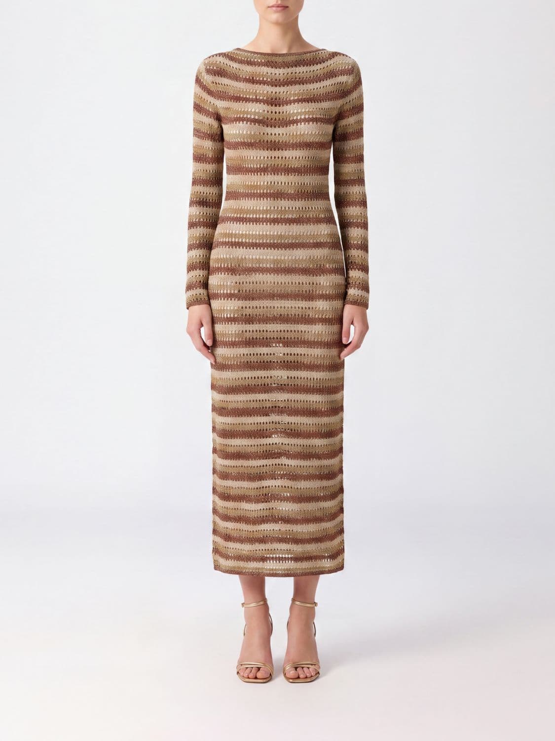 Mc2 Saint Barth Long-Sleeved Striped Lurex Knit Midi Dress · M