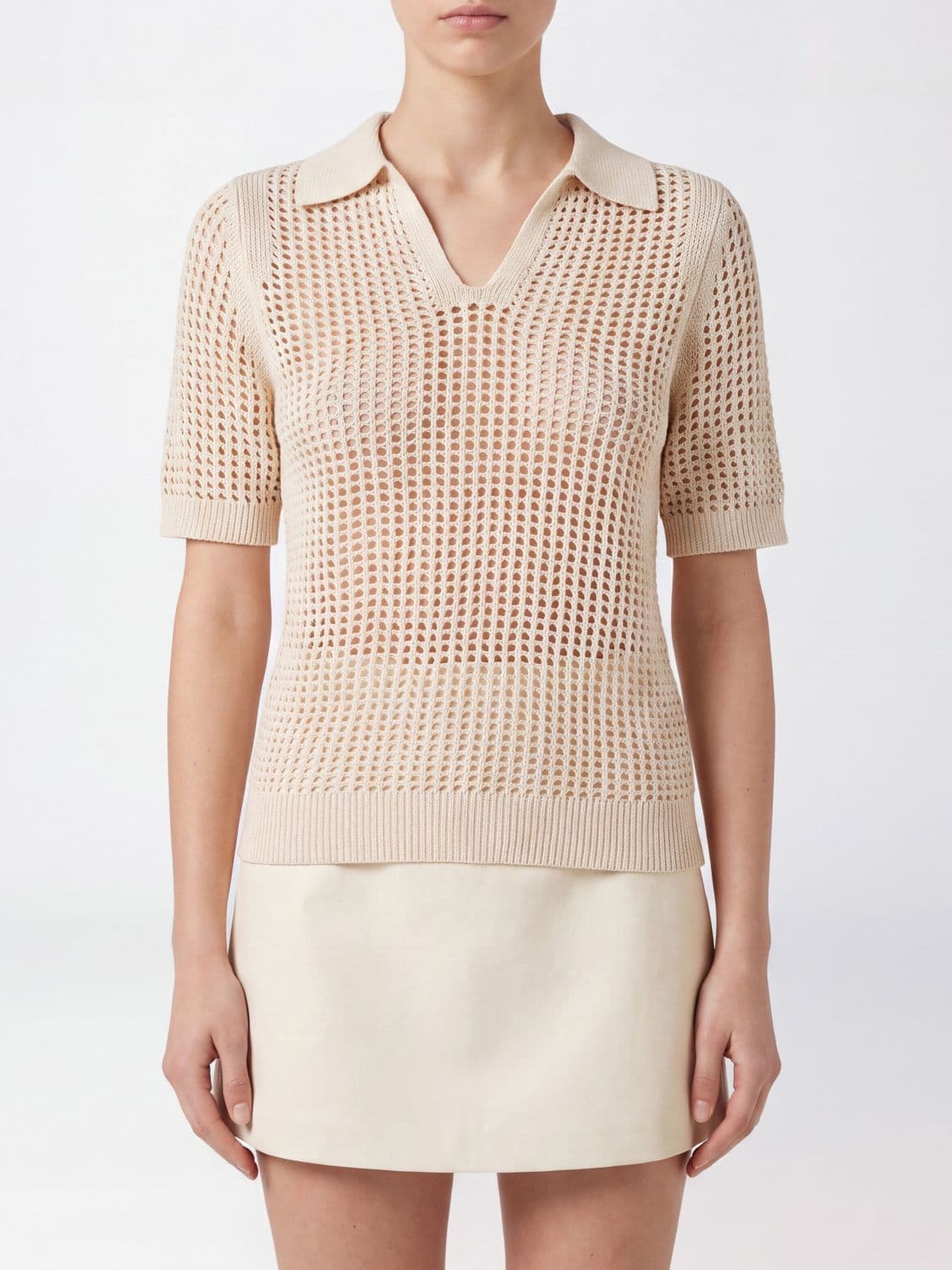 Mc2 Saint Barth V-Neck Perforated Knit Cotton Polo Shirt by · M