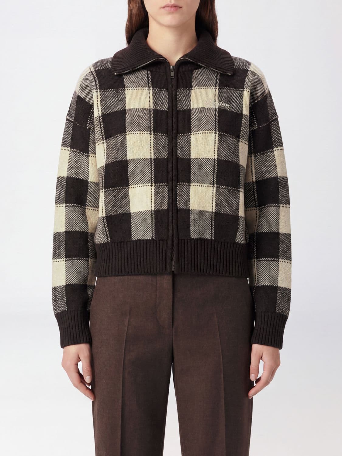 Golden Goose Chequered Wool Cardigan with Zip Closure