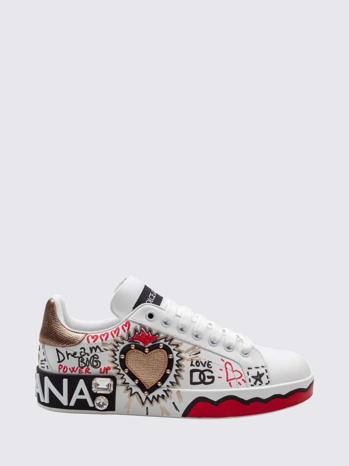 Dolce & Gabbana Portofino Low-Top Sneakers in Calfskin with Studs and Rhinestones