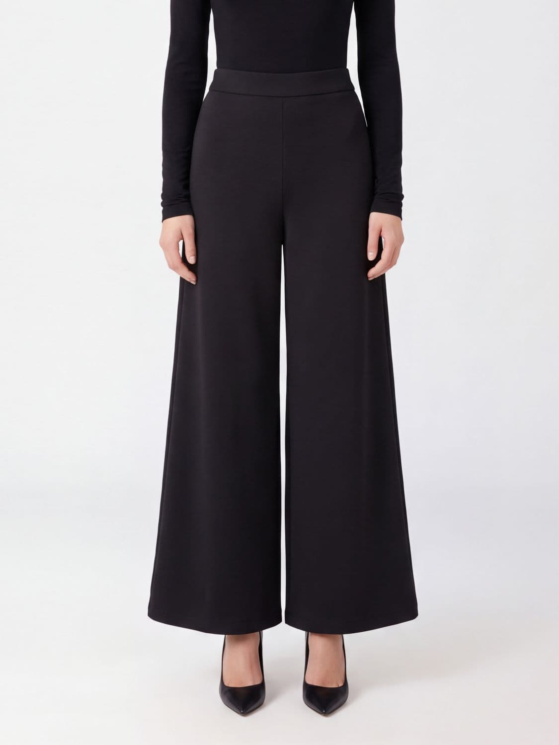 Mm Max Mara High-Waisted Technical Jersey Wide-Leg Trousers with Side Zip