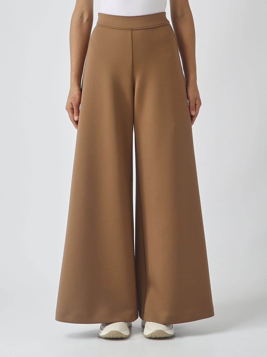 Mm Max Mara High-Waisted Technical Jersey Wide-Leg Trousers with Side Zip