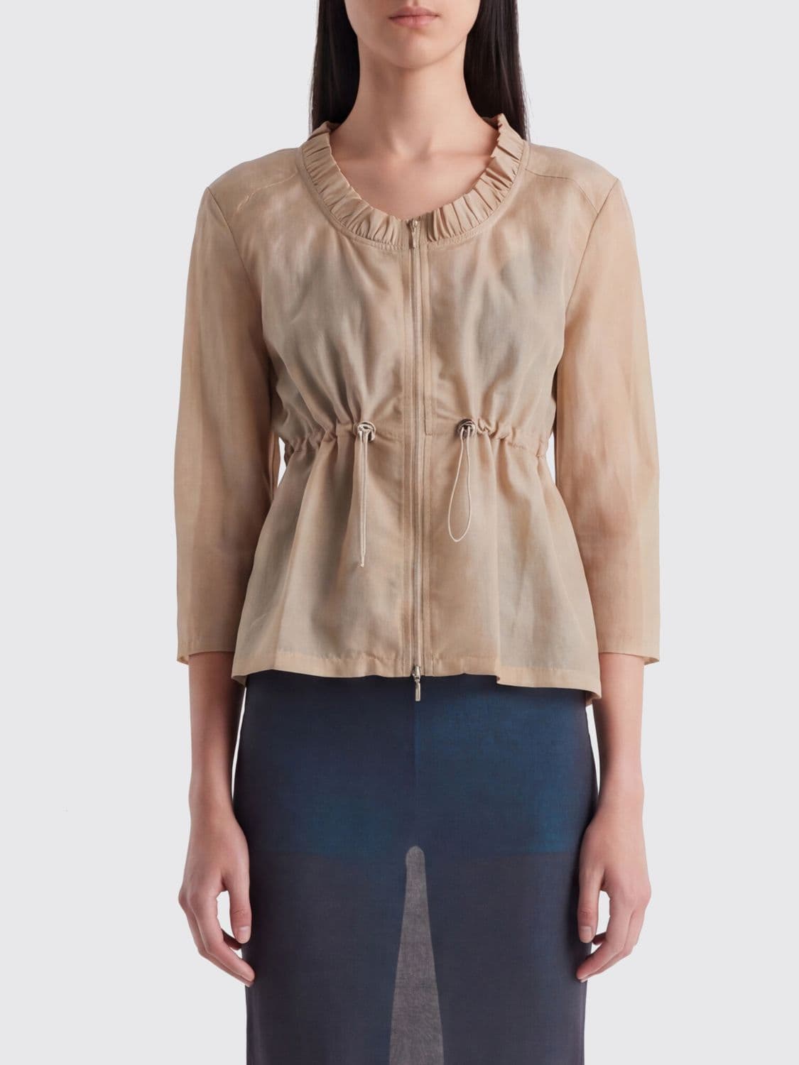 Paloma Wool Cropped Lightweight Jacket in a Silk Blend with Drawstring Waist