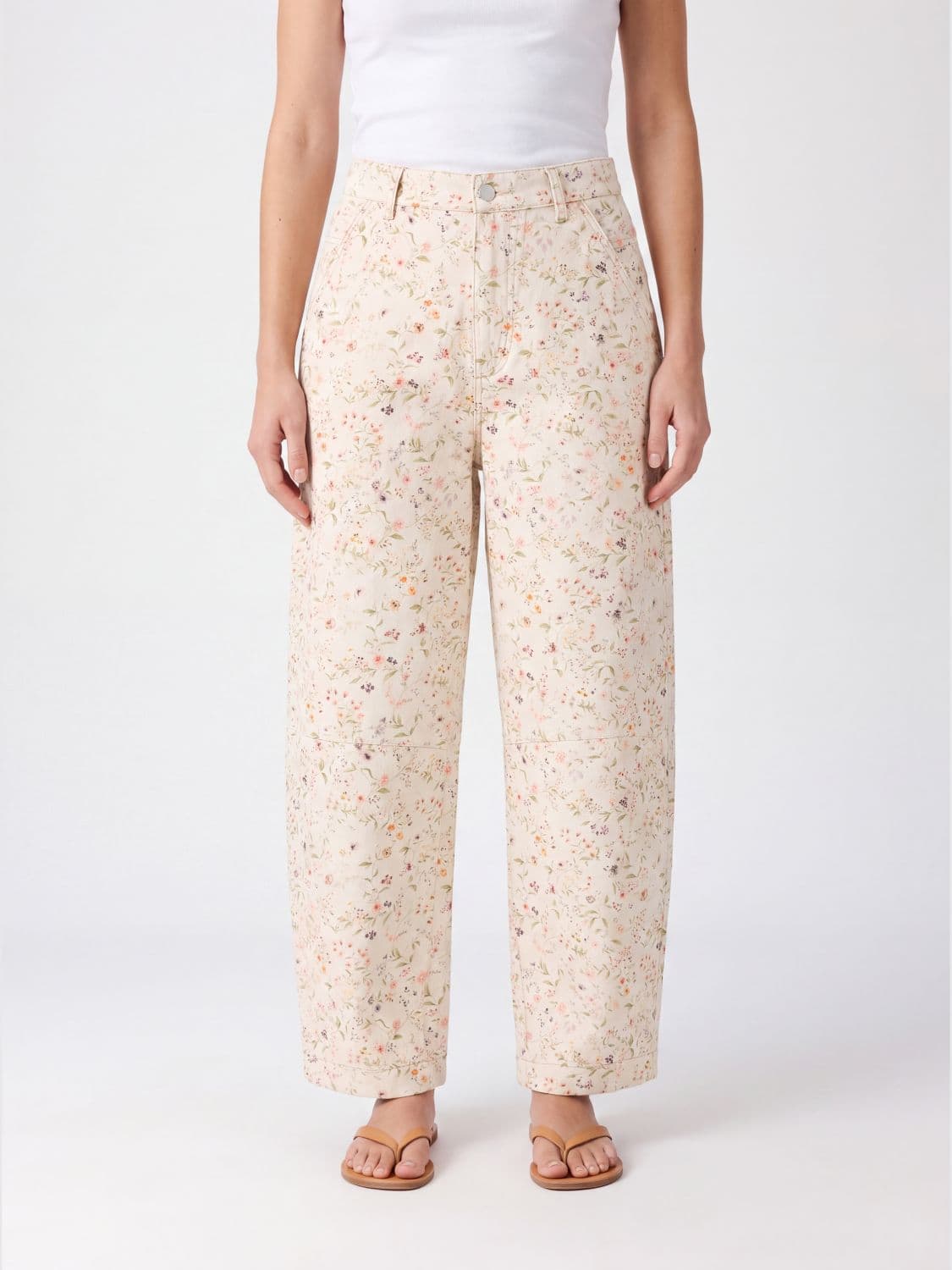 Tela High-Waisted Floral Print Wide-Leg Trousers in Cotton · 40