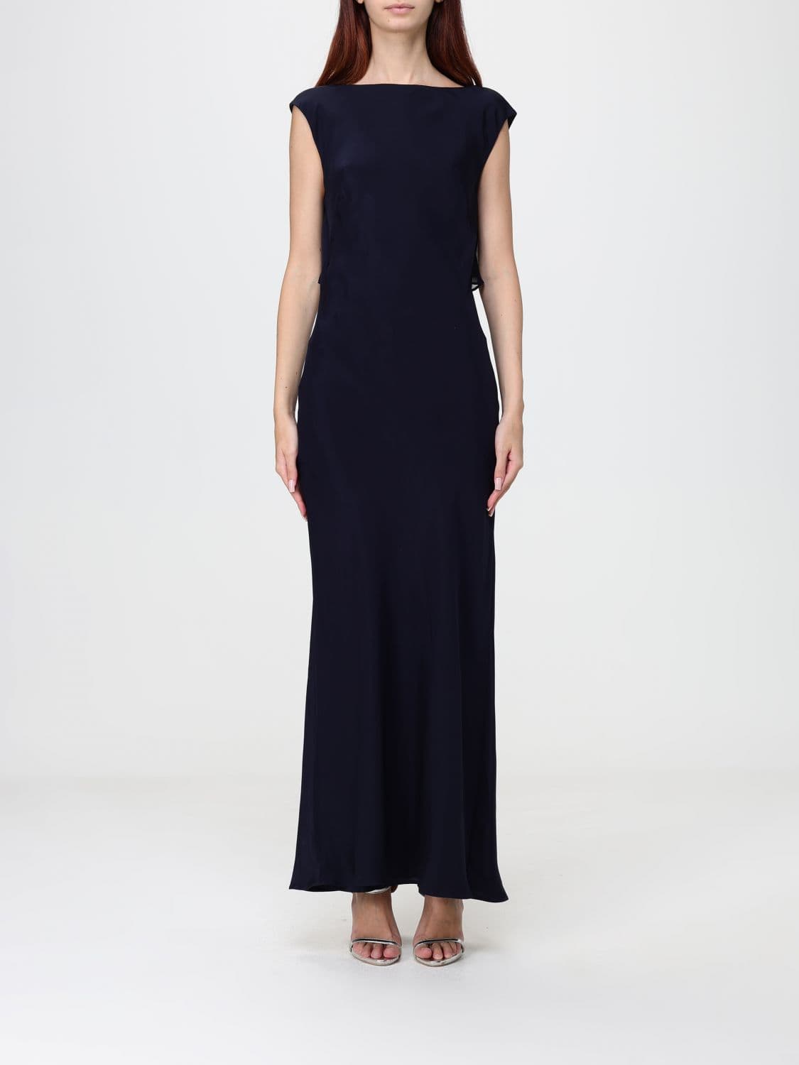 Max Mara Sleeveless Long Evening Gown in Crêpe de Chine with Straight Neckline