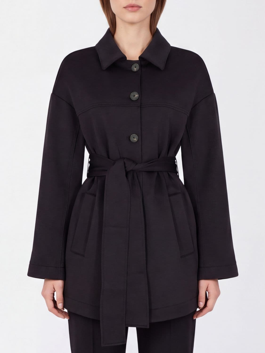 Mm Max Mara Short Crêpe Shirt Jacket with Tie-Waist Belt
