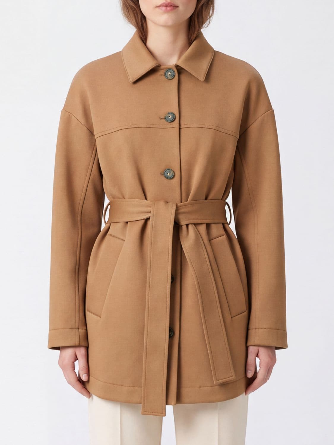 Mm Max Mara Short Crêpe Shirt Jacket with Tie-Waist Belt