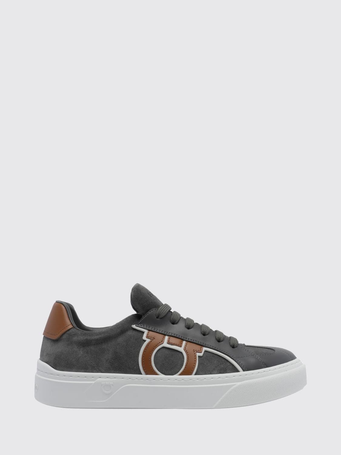 Ferragamo Gancini Low Top Sneakers in Suede and Calfskin with Rubber Sole