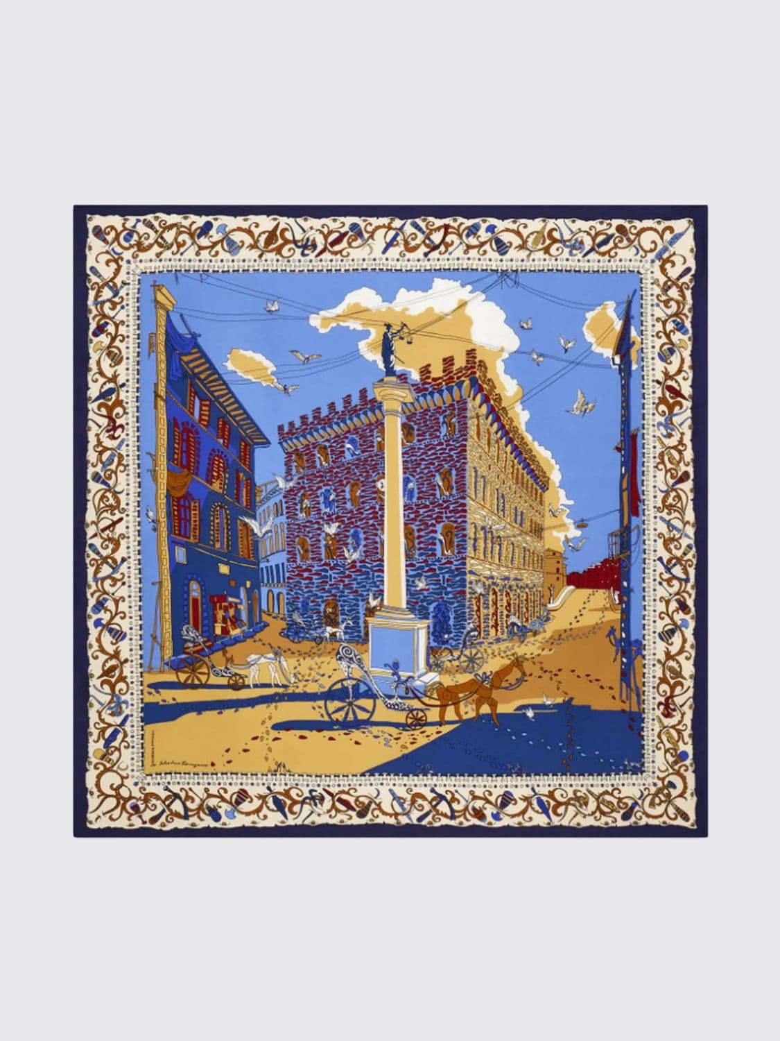 Ferragamo Palazzo Spini Feroni Graphic Print Square Scarf in Pure Silk