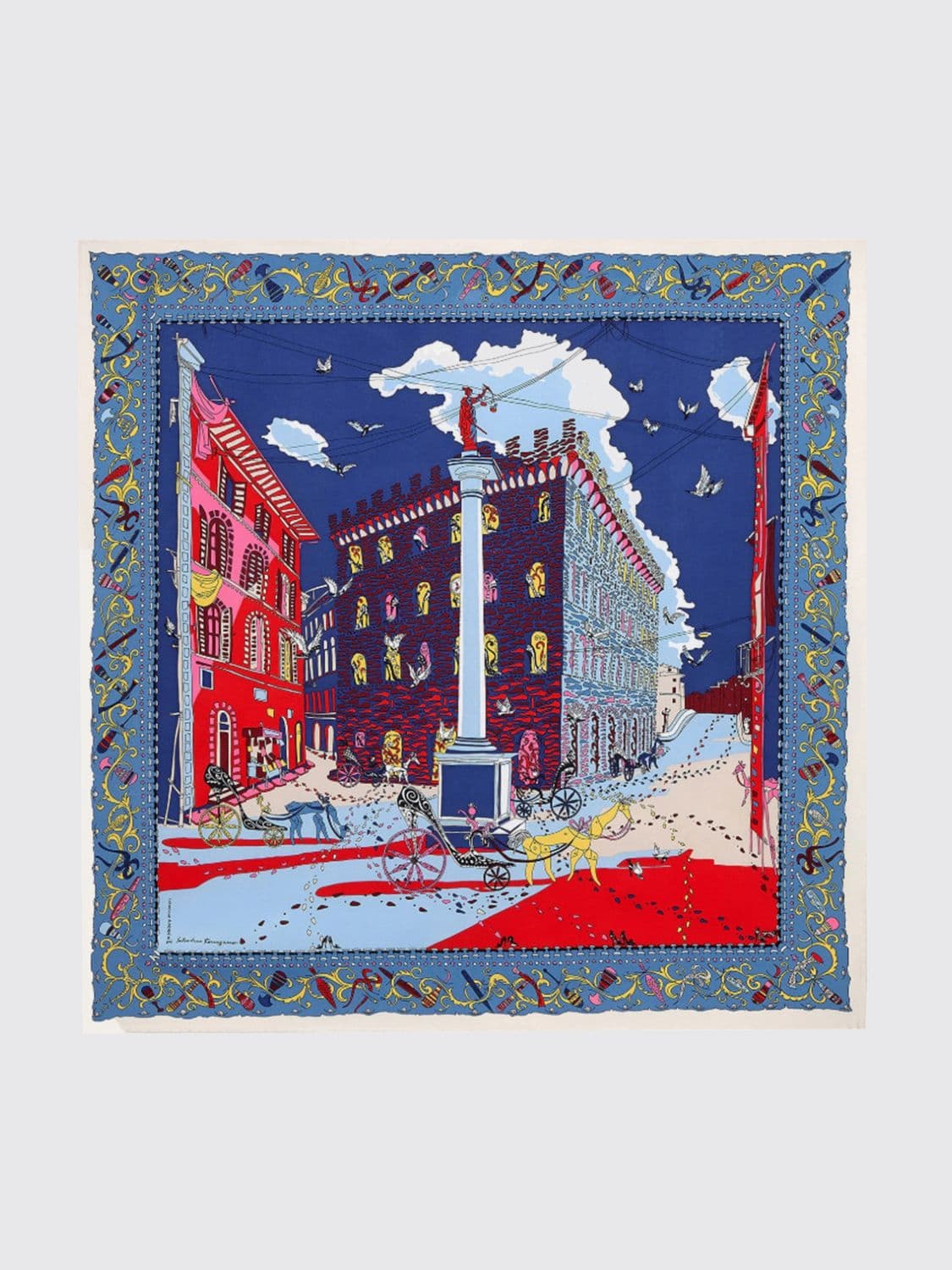 Ferragamo Palazzo Spini Feroni Graphic Print Square Scarf in Pure Silk