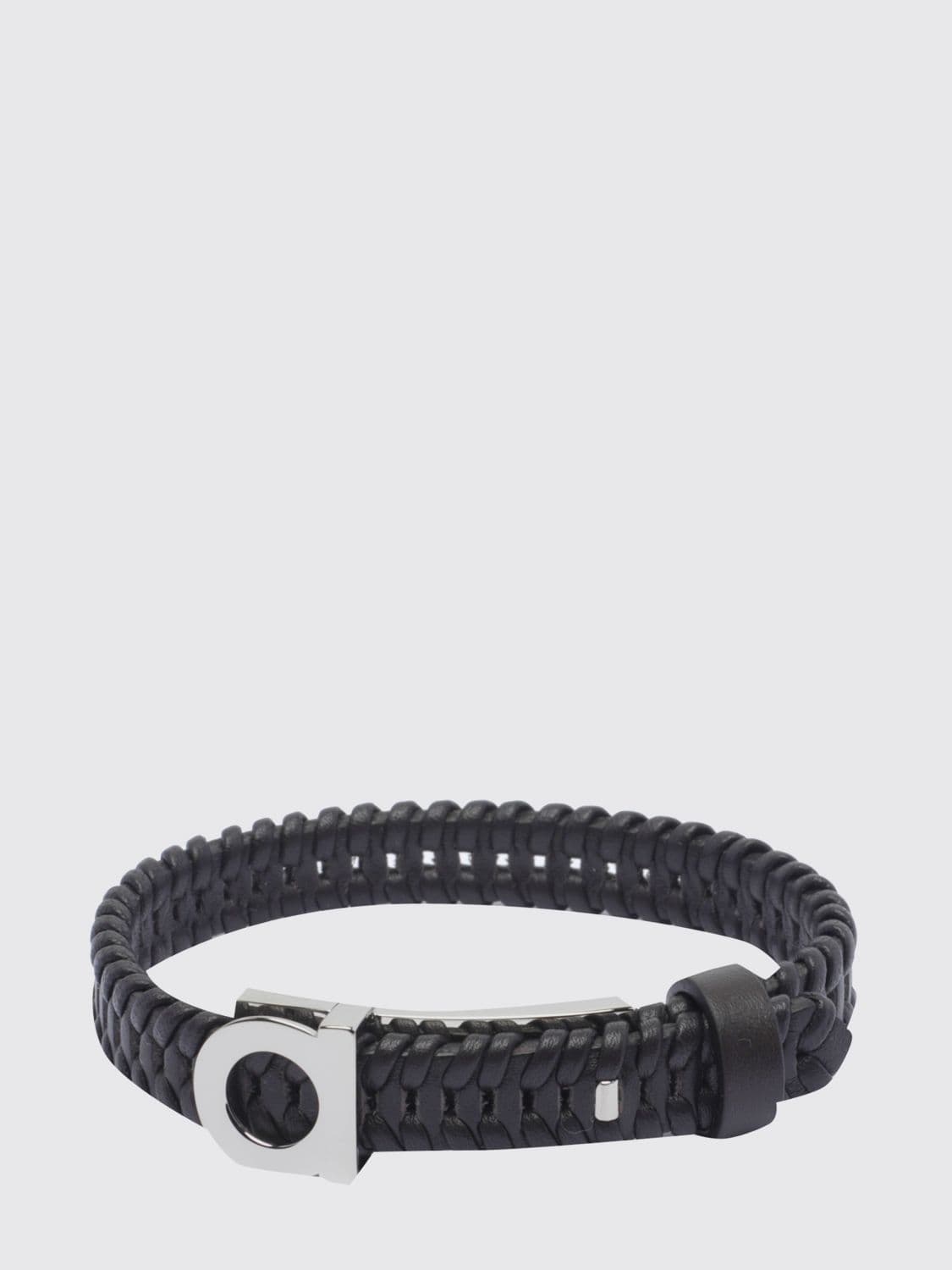 Ferragamo Adjustable Woven Leather Bracelet with Gancini Buckle · OS