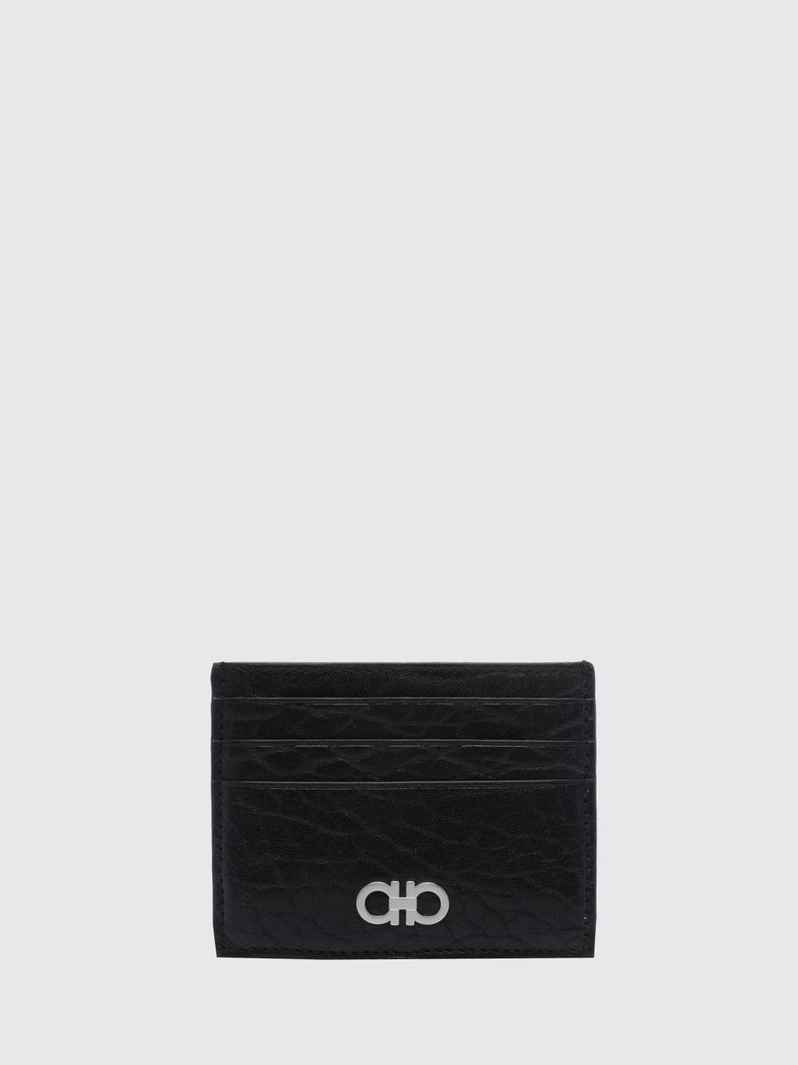 Ferragamo Gancini Logo Calfskin Leather Card Holder with Metal Logo