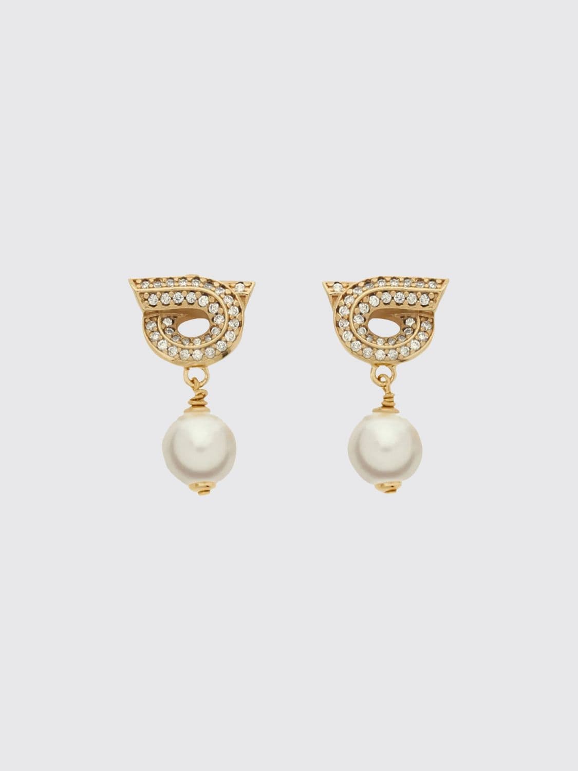 Ferragamo Gancini Pendant Earrings with Crystals and Pearls