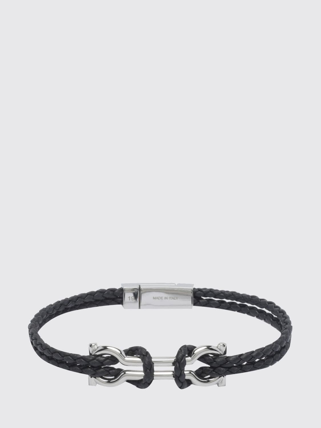 Ferragamo Woven Leather Bracelet with Gancini Magnetic Closure