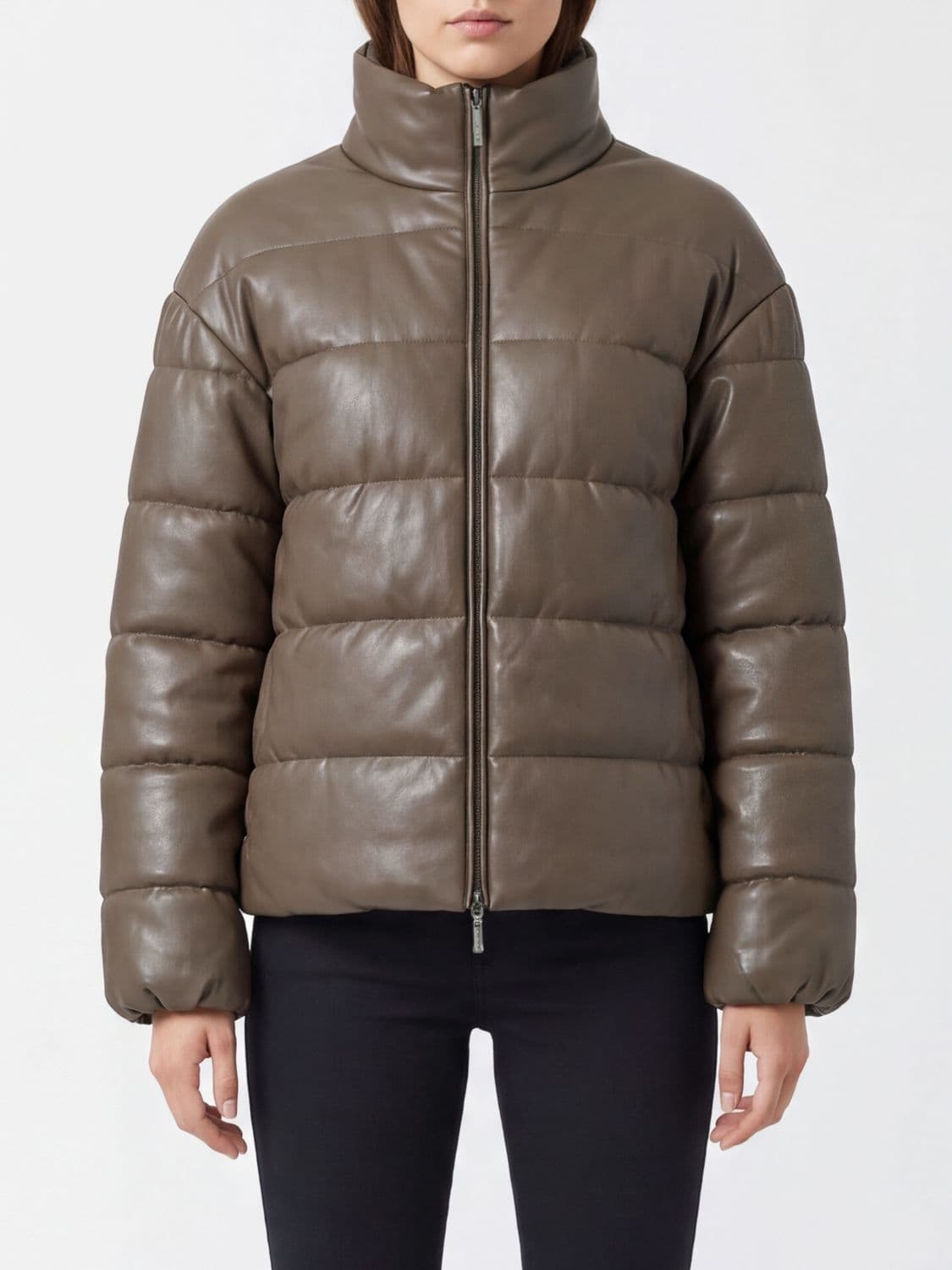 Mm Max Mara Short Padded Faux Leather Jacket with High Neck