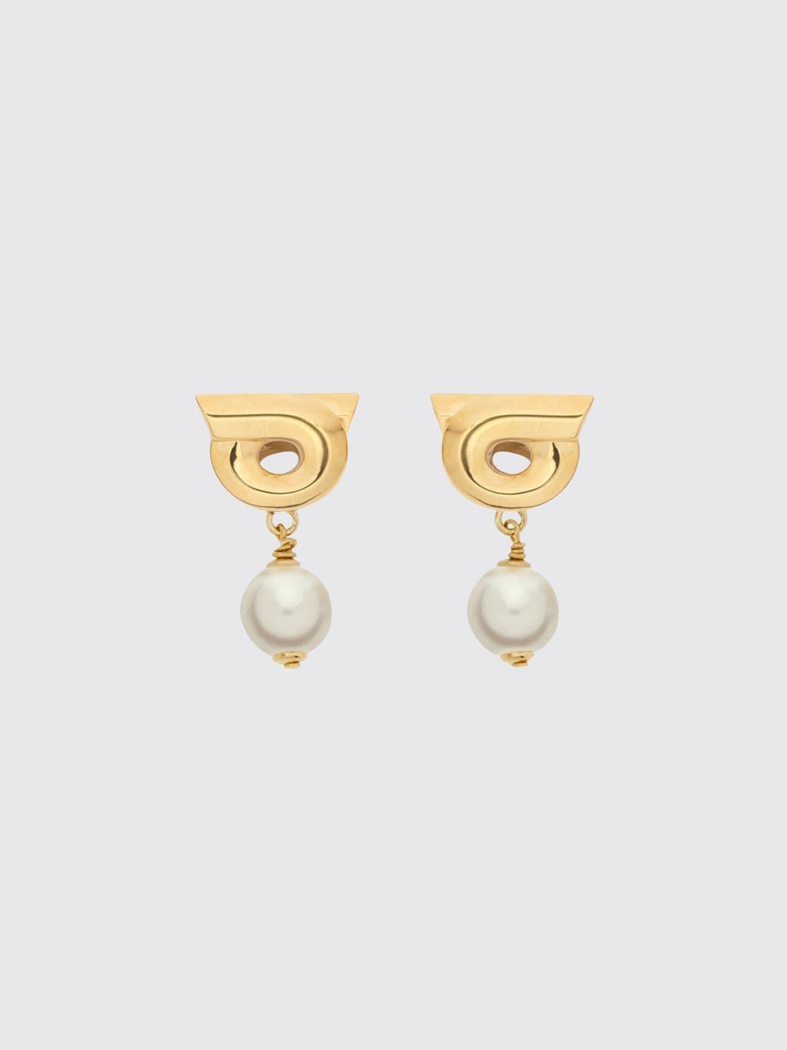 Ferragamo Gancini Pendant Earrings in Brass with Pearls
