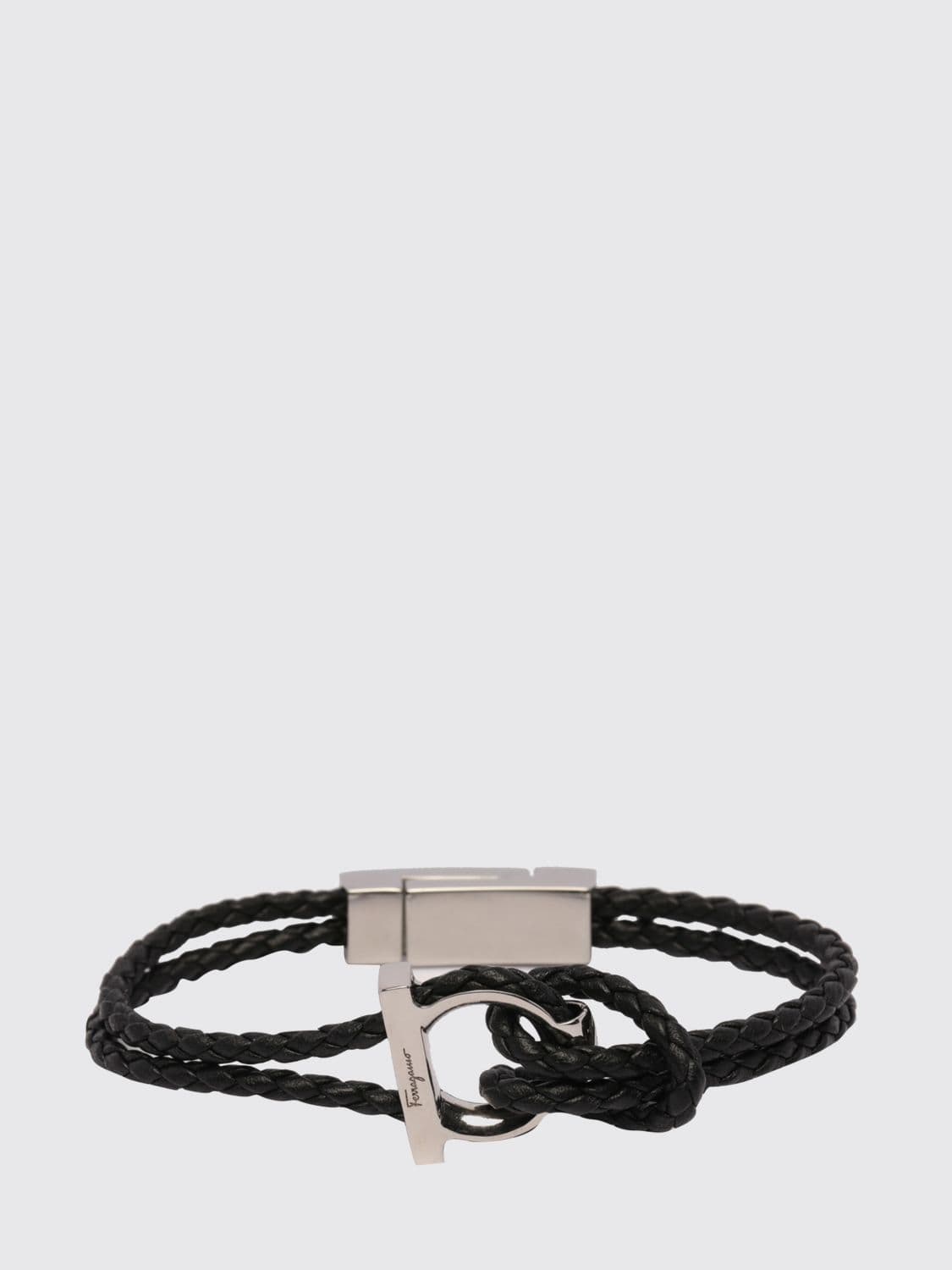 Ferragamo Woven Leather Bracelet with Magnetic Closure and Engraved Logo