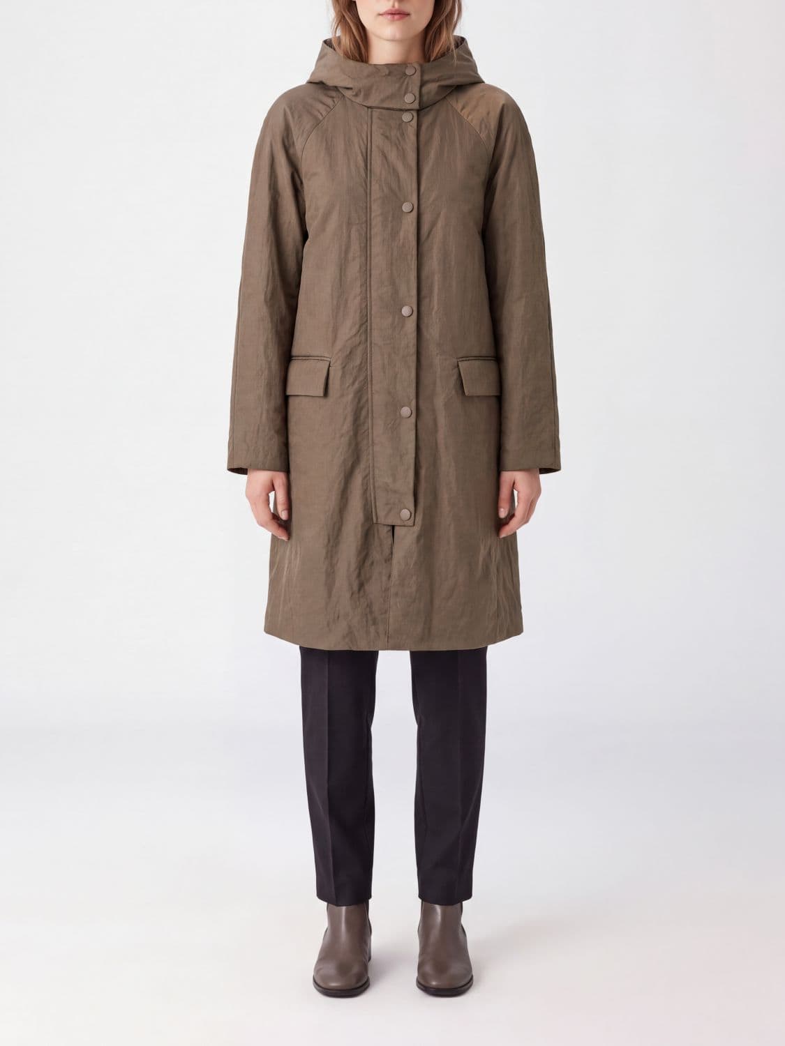 Mm Max Mara Knee-Length Technical Fabric Parka with Hood