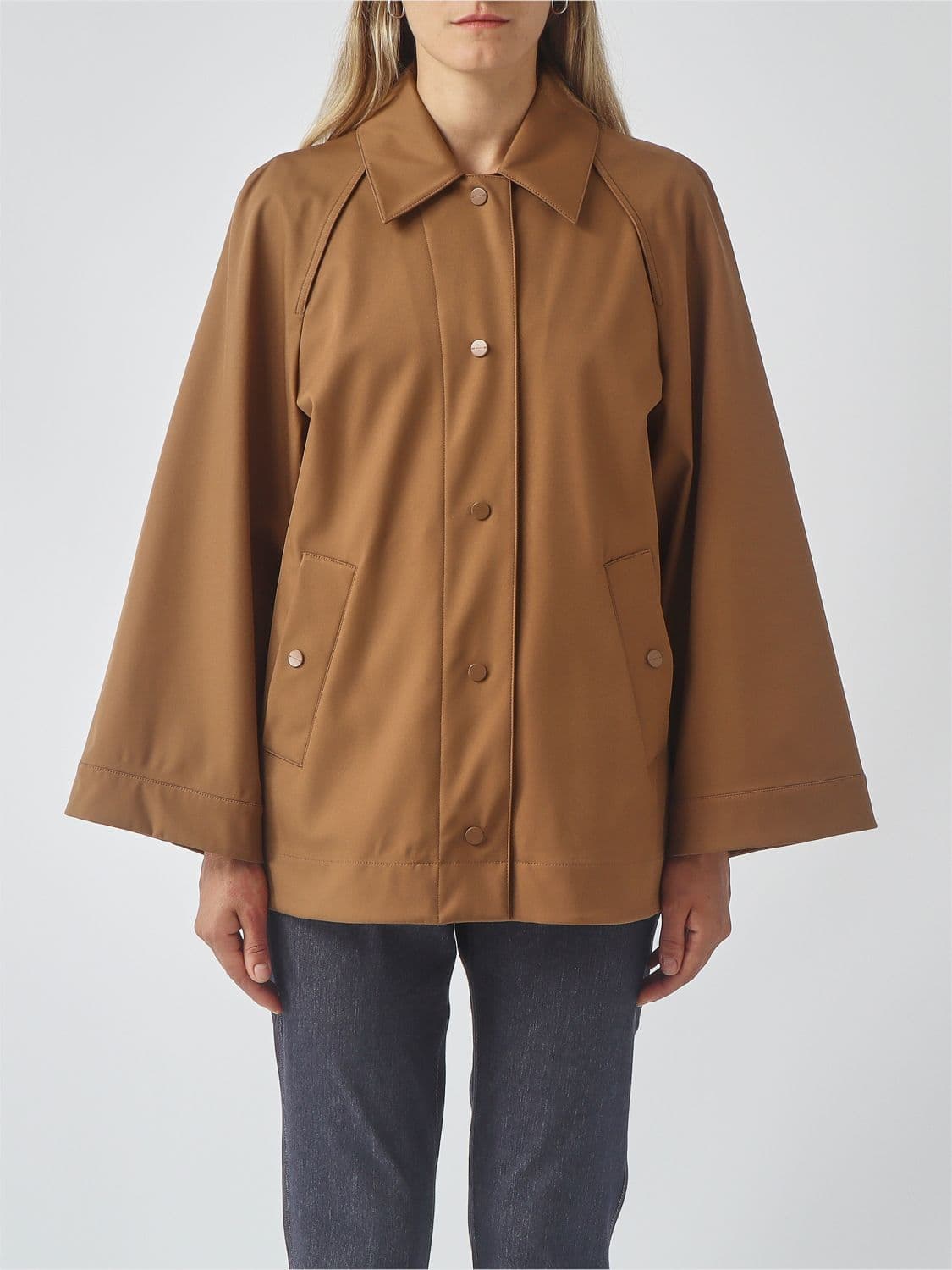 Mm Max Mara Short Relaxed-Fit Trench Coat in Technical Fabric with Classic Collar