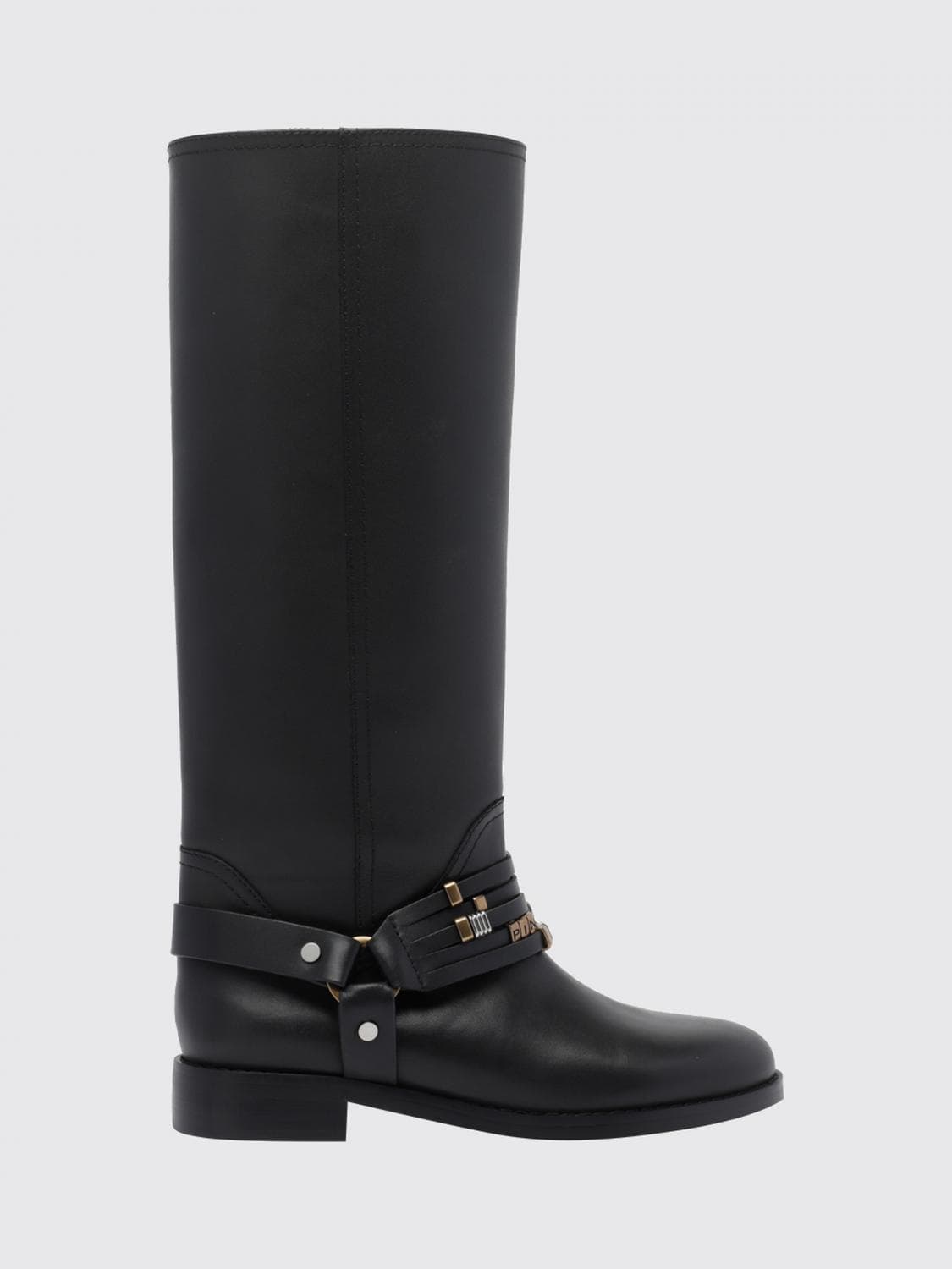 Pinko Embroidered Calfskin Knee-High Boots with Logo