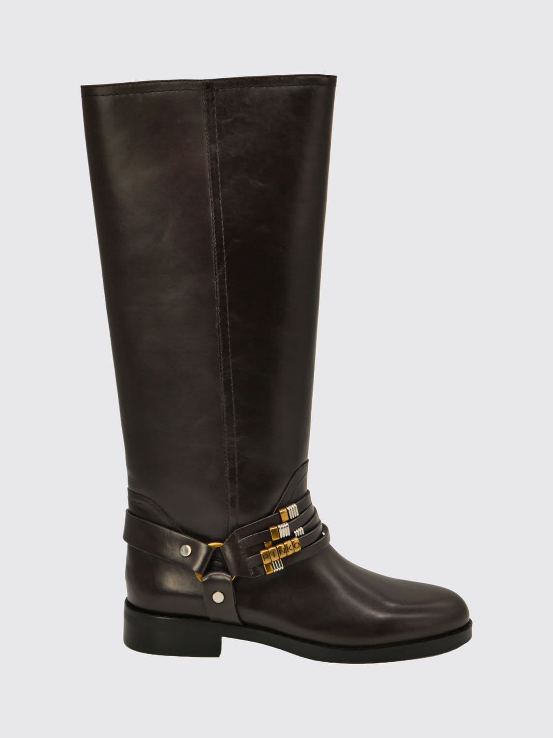 Pinko Embroidered Calfskin Knee-High Boots with Logo