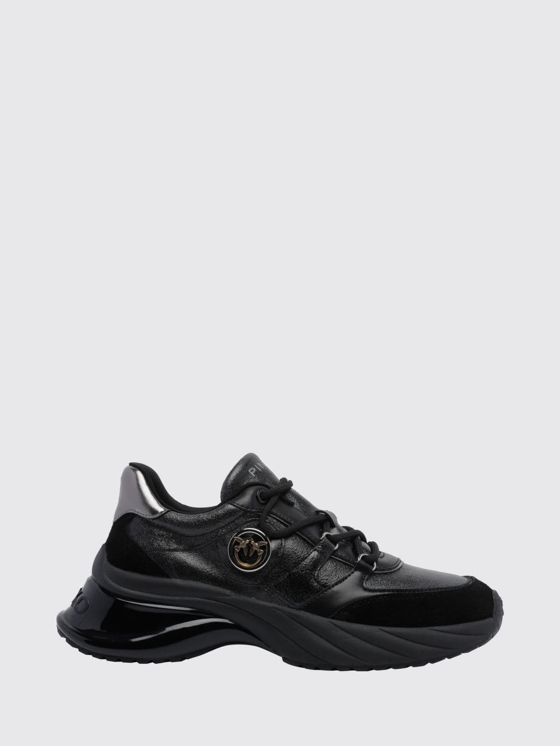 Pinko Ariel Leather and Suede Sneakers with Applied Love Birds Logo
