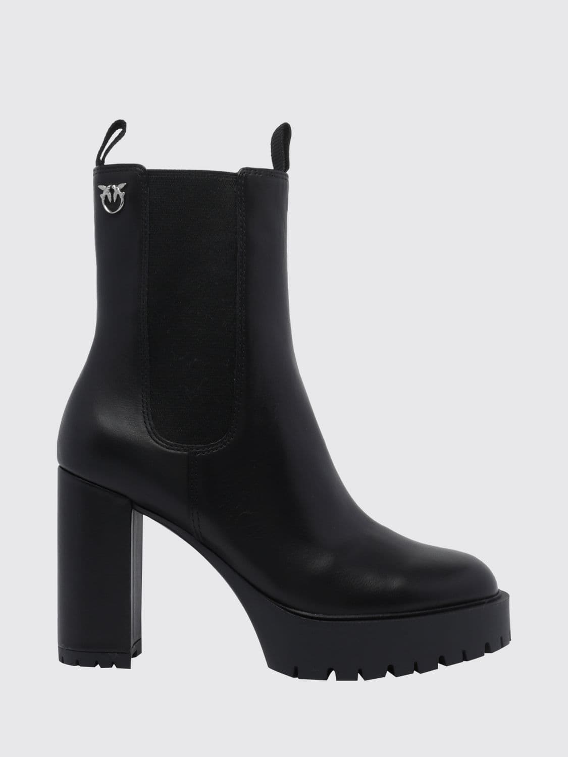 Pinko Clara Leather Chelsea Boots with Platform Sole and Love Birds Logo