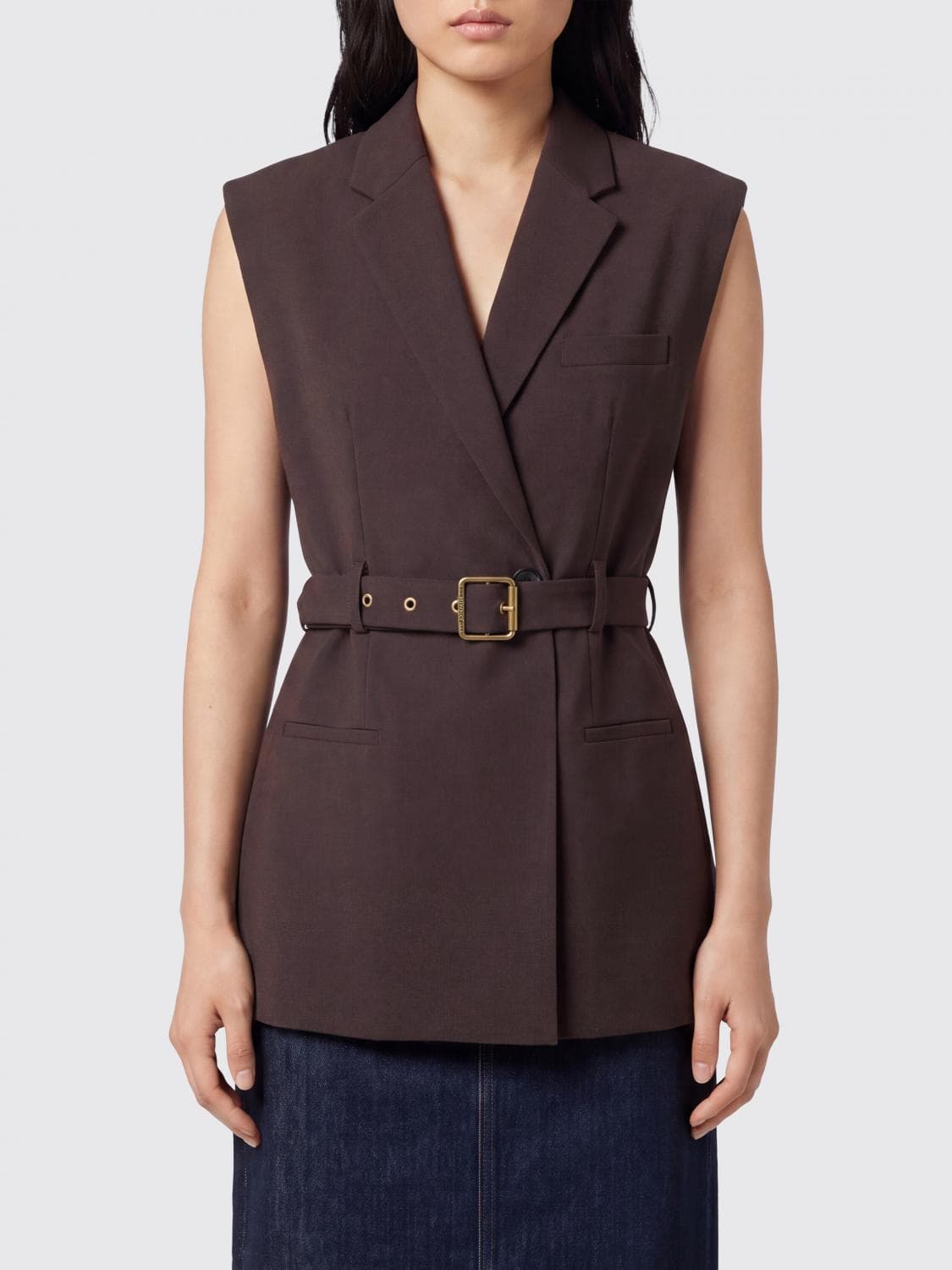 Pinko Tailored Wool-Blend Waistcoat with Belt and Lapels