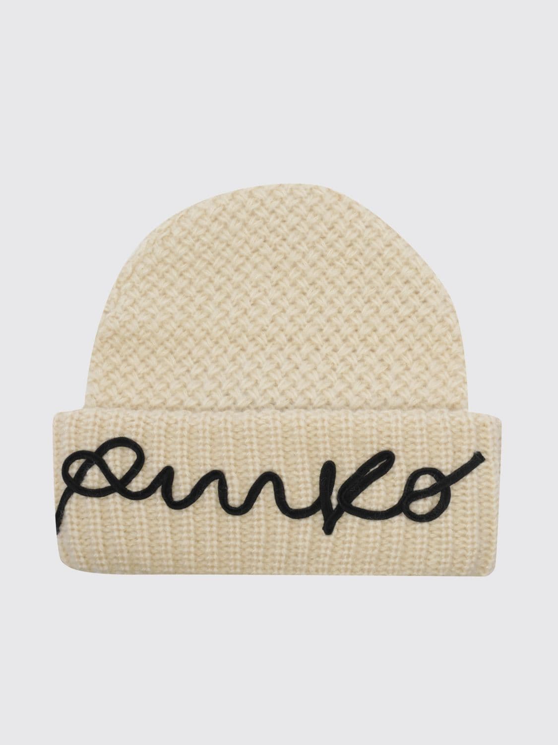 Pinko Rib-Knit Beanie Hat with Cuff and Embroidered Logo · OS