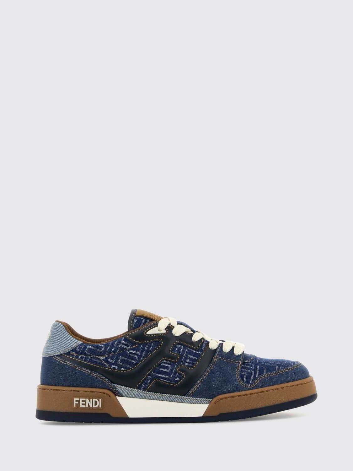 Fendi Match Low-Top Sneakers in Cotton Denim with FF Monogram and Leather Details