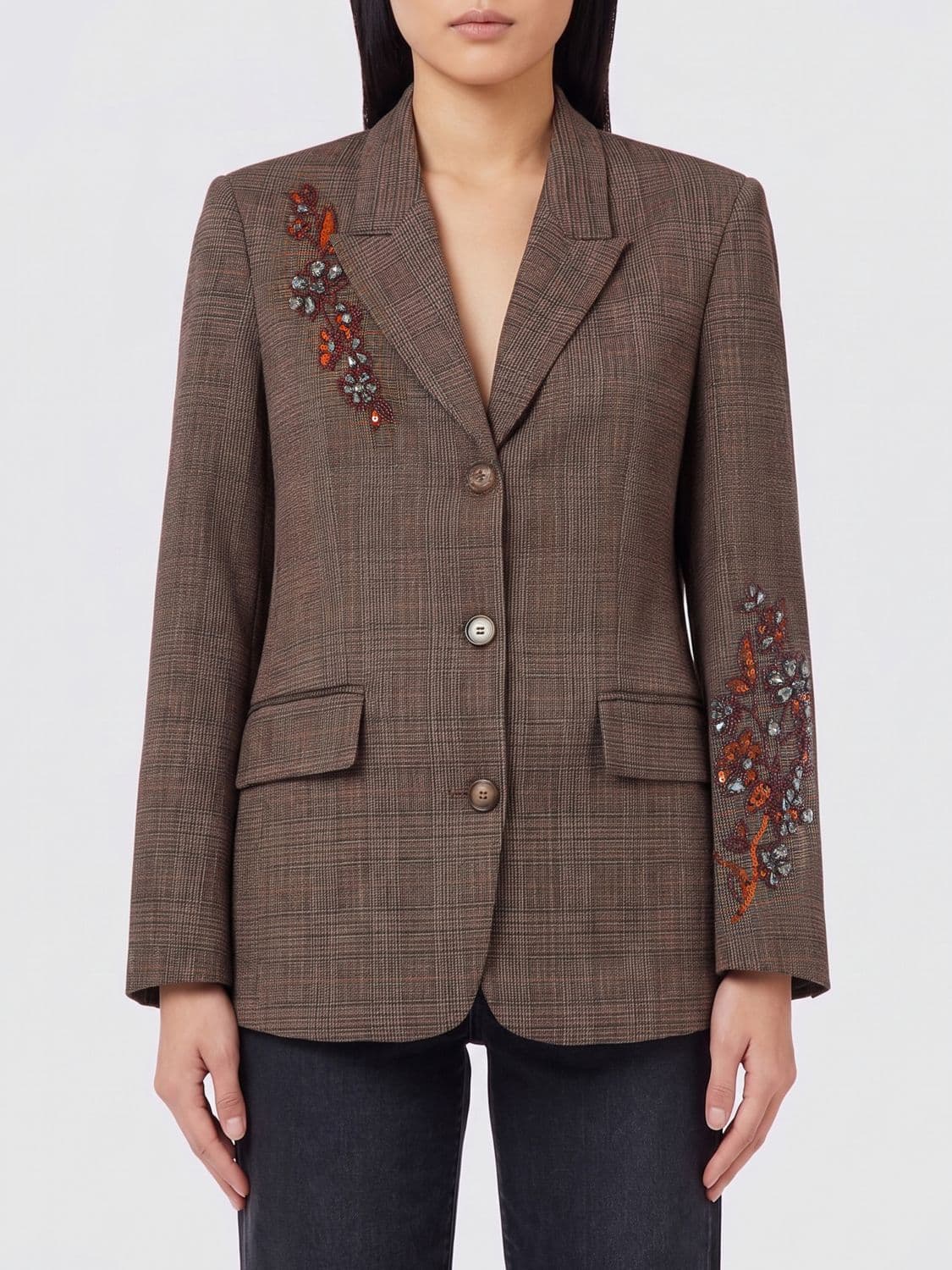 Liu Jo Single-Breasted Cropped Blazer with Crystal Embroidery