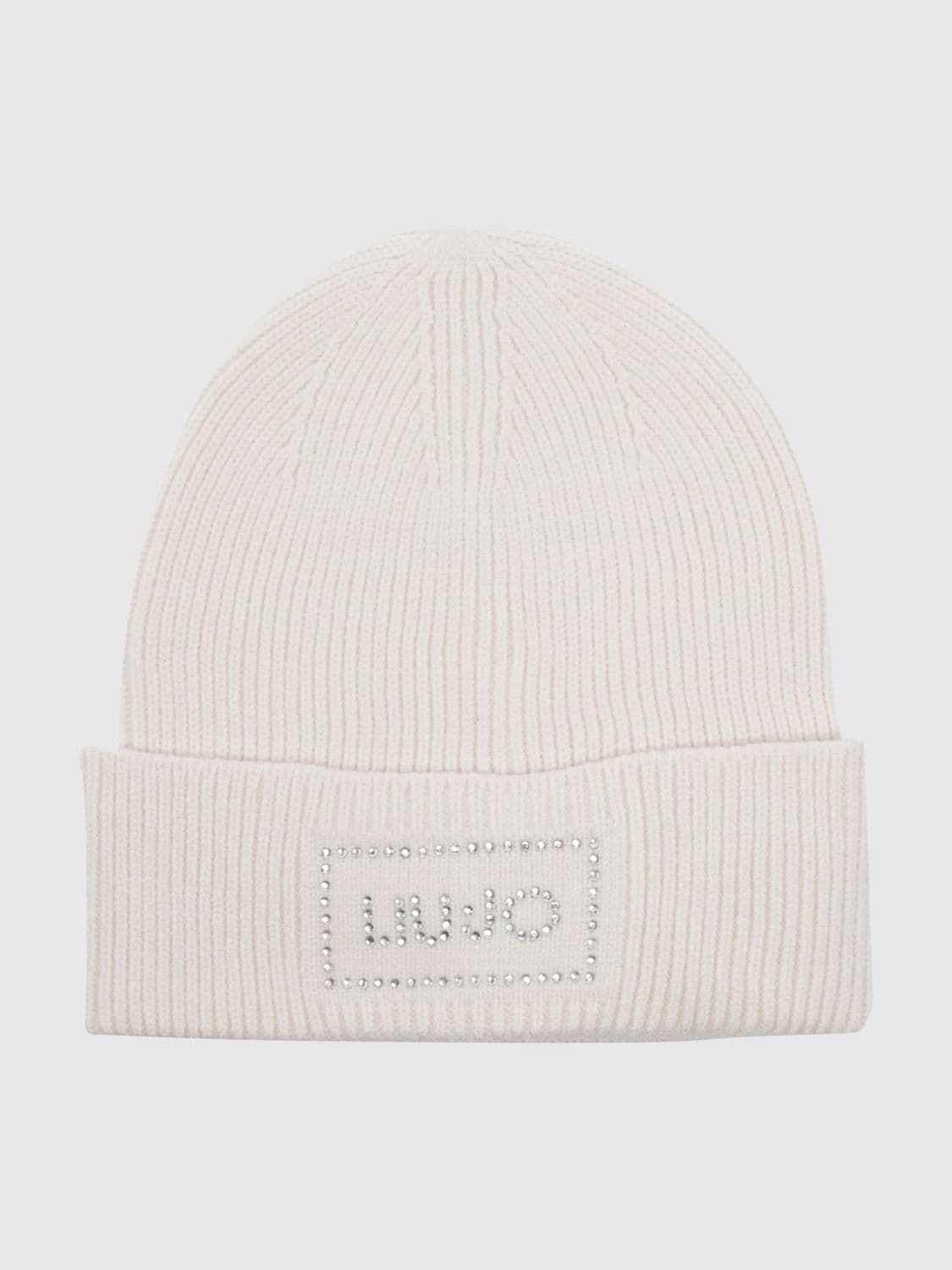 Liu Jo Rib-Knit Beanie with Cuff and Rhinestone Logo · OS