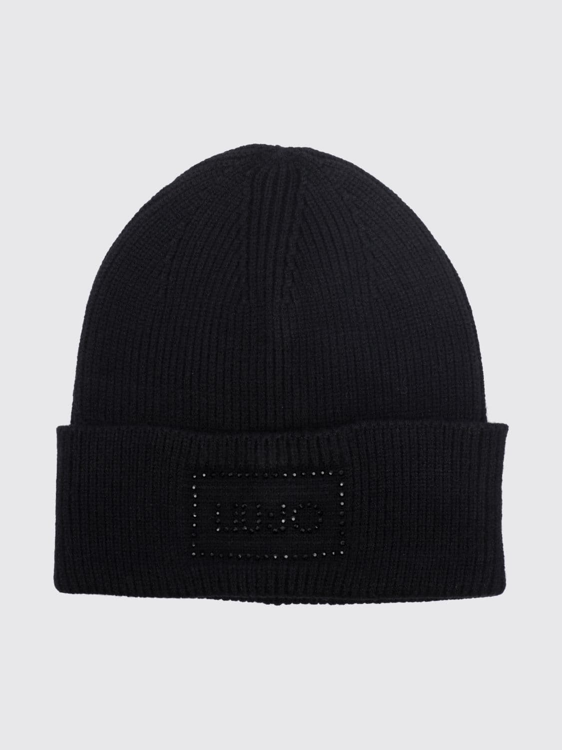 Liu Jo Rib-Knit Beanie with Cuff and Rhinestone Logo · OS