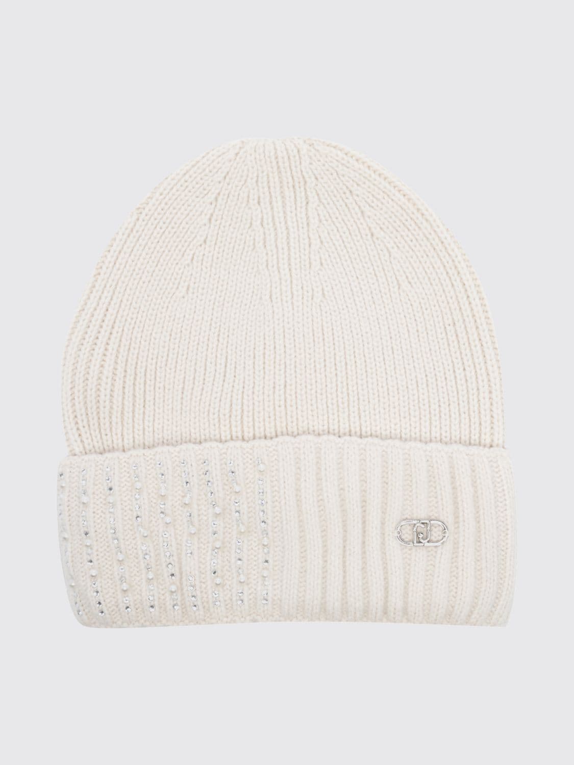 Liu Jo Ribbed Beanie with Cuff and Rhinestone and Bead Embellishments · OS