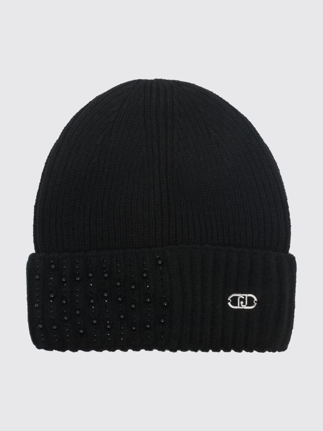 Liu Jo Ribbed Beanie with Cuff and Rhinestone and Bead Embellishments · OS