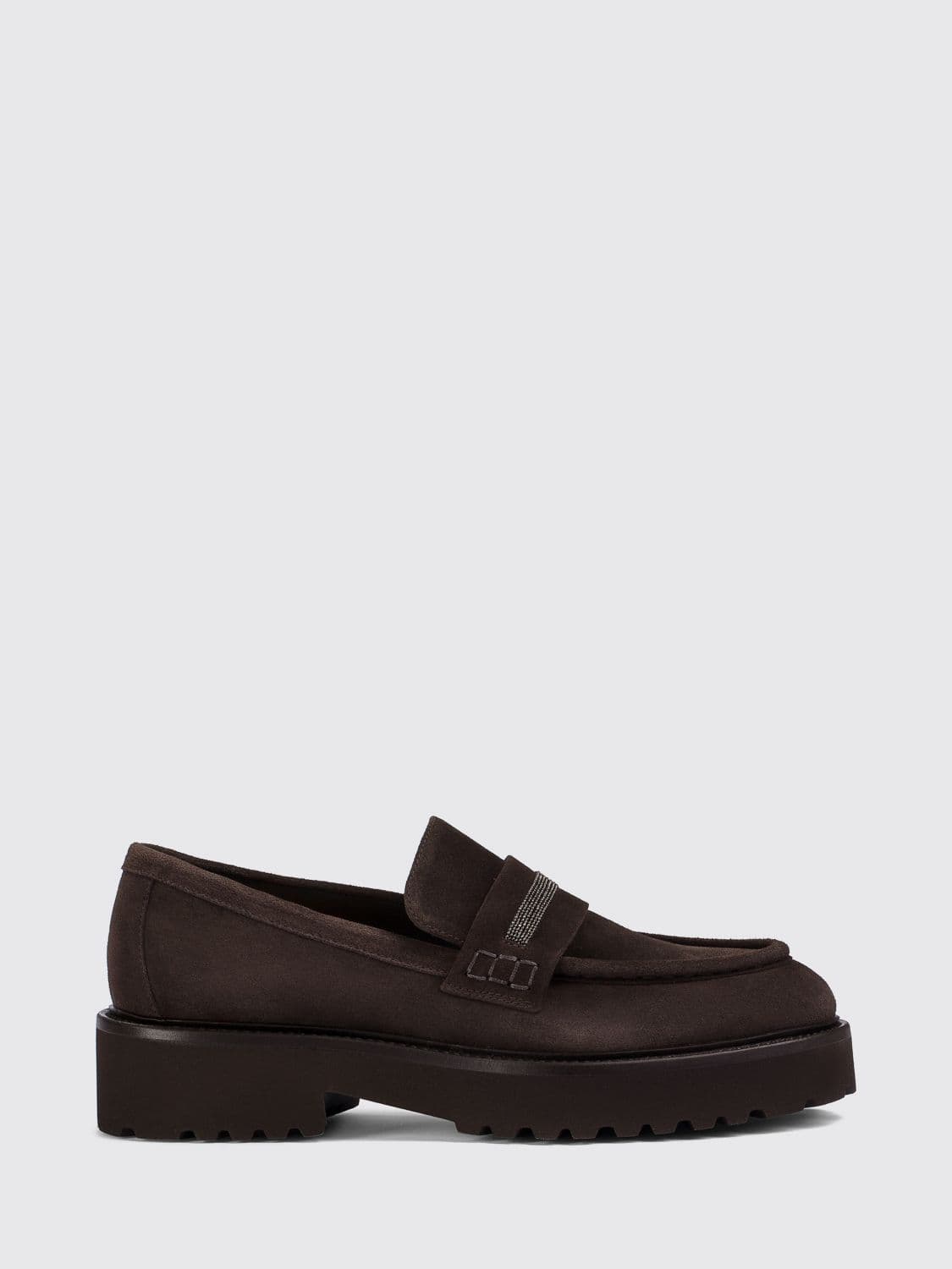 Doucal's Suede Penny Loafers with Lug Sole