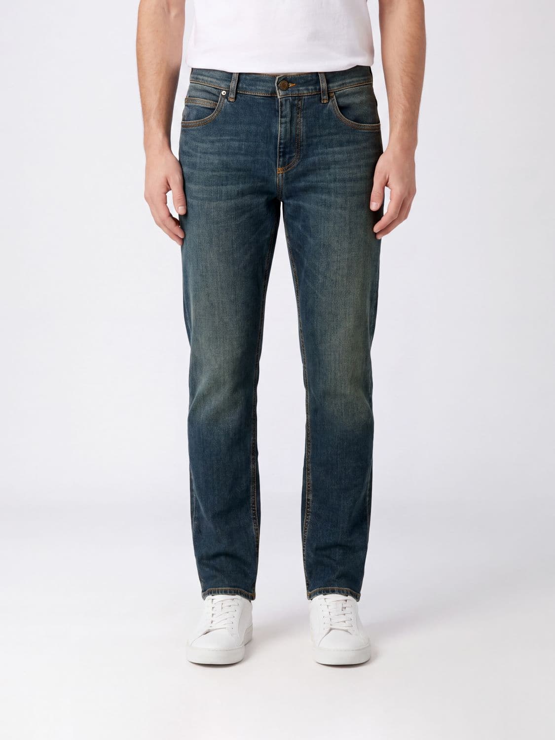 Dolce & Gabbana Straight Fit Cotton Denim Jeans with Rear Logo Plaque